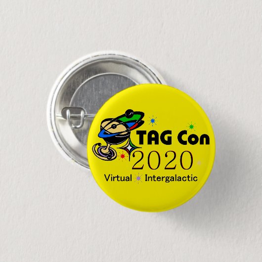 LABEL Con 2020-Virtual Intergalactic YELLOW QUADRA Ronde Button 3,2 Cm (Voorkant /achterkant)