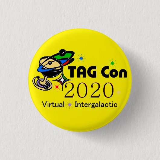 LABEL Con 2020-Virtual Intergalactic YELLOW QUADRA Ronde Button 3,2 Cm (Voorkant)
