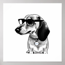  Label Cute Dachshund met Glasses Poste Poster