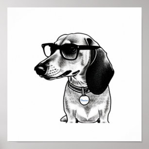 Label Cute Dachshund met Glasses Poste Poster