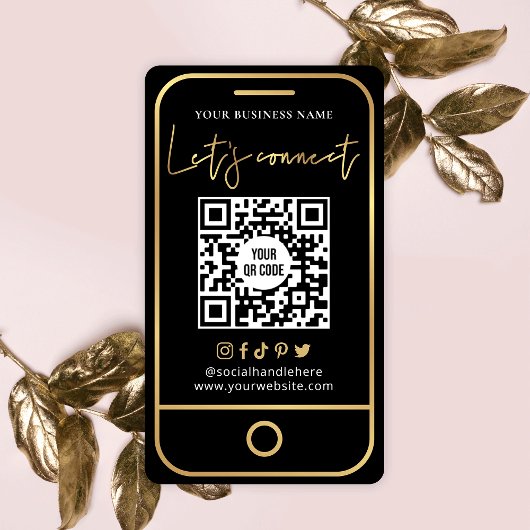 Label - Dell Social Media Black & Gold QR-Visiteka