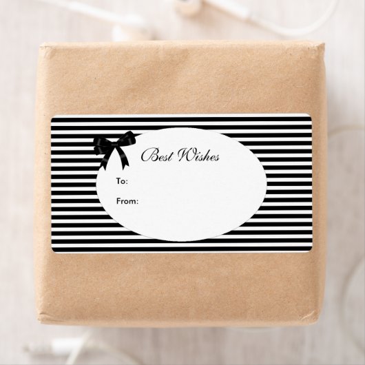 Label Gift Label Elegant Zwart Wit Streep Bow (Insitu)