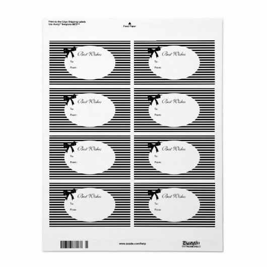 Label Gift Label Elegant Zwart Wit Streep Bow (Full Sheet)