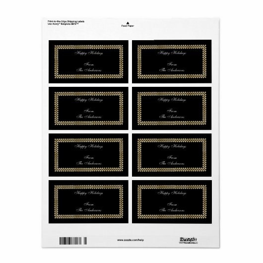 Label Gift Sticker Gouden Trim op Zwart (Full Sheet)