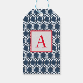 Label JAPANESE BLAUWE PATROON MET INITIAAL Cadeaulabel