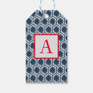 Label JAPANESE BLAUWE PATROON MET INITIAAL Cadeaulabel