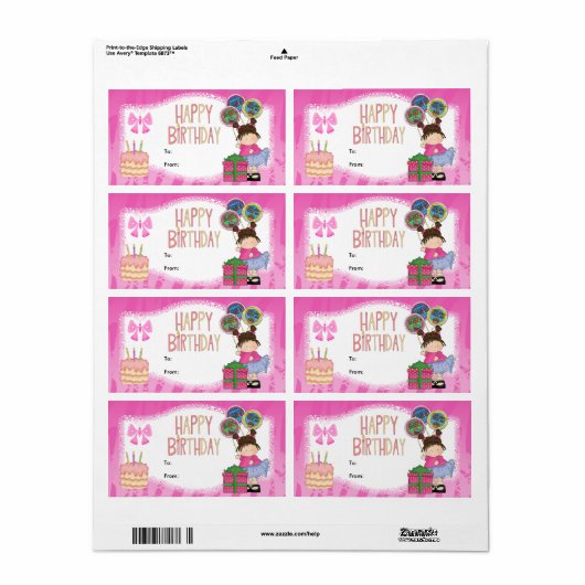Label Kinder Gift Label Verjaardag Roze (Full Sheet)