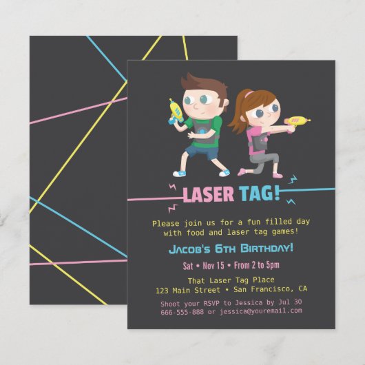 Label-lasergame-kinderen op zaterdag kaart (Voorkant / Achterkant)