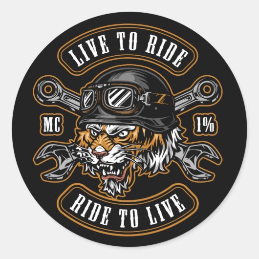 Label met Angry Tiger Head In Biker Helm En Go (Voorkant)