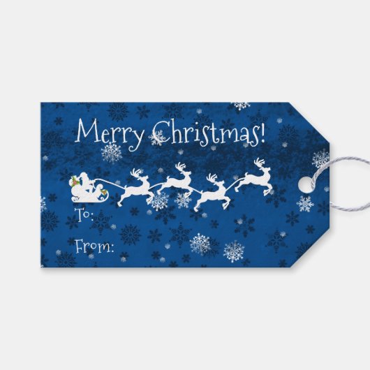 Label met blauw sinterklauw en rendiercadeautjes cadeaulabel (Voorkant (Horizontaal))