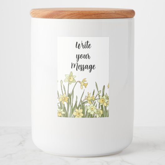 Label met bloemrand van gele narcissen voedselcontainer etiket (Voorkant)