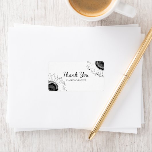 Label met een donkere en witte zonnebloem (Insitu)