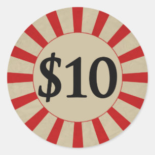 label met een ronde prijs van $10 (dollar)