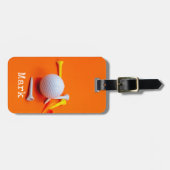 Label met golfbal en t - shirts op sinaasappel bagagelabel (Voorkant horizontaal)