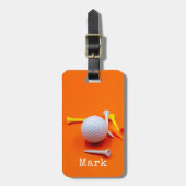 Label met golfbal en t - shirts op sinaasappel bagagelabel (Voorkant verticaal)