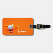 Label met golfbal en t - shirts op sinaasappel bagagelabel (Voorkant horizontaal)