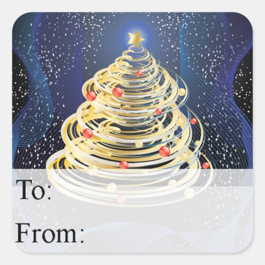 Label met gouden rondjes met kerstbomen (Voorkant)