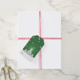 Label met groene kerstbomen cadeaulabel