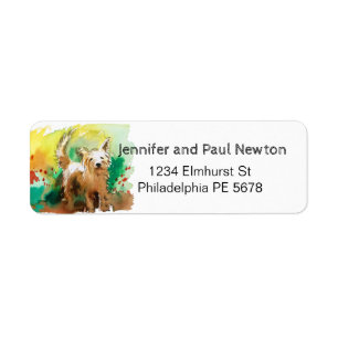 label met het retouradres van witte doggie