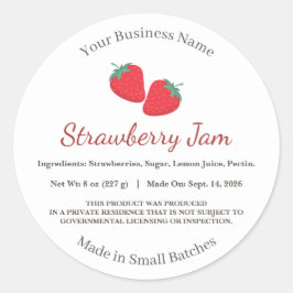 Label met ingrediënten voor aardbeienjam in boerde