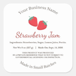 Label met ingrediënten voor aardbeienjam in boerde