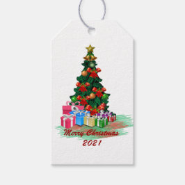 Label met kerstbomen cadeaulabel