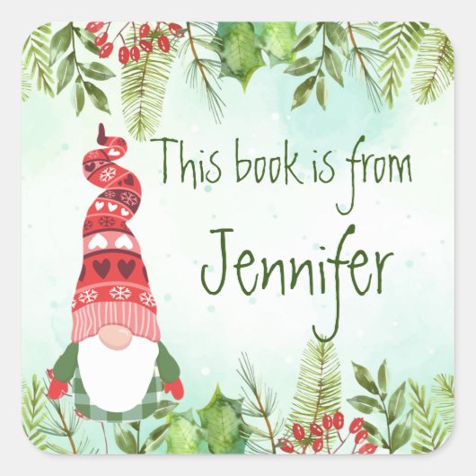 Label met kerstcadeau voor Holly Gnome Bookplate (Voorkant)
