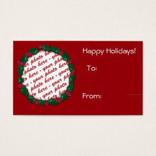 Label met kerstcadeaus Lijst met foto's Visitekaartjes