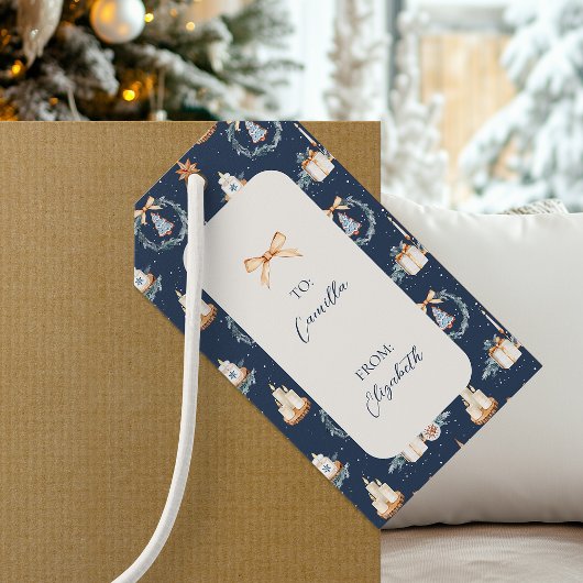 Label met kerstcadeaus | Navy Waterverf Holiday La Cadeaulabel