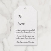 Label met kerstcadeaus voor goudkoorts voor de fin (Achterkant)