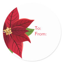 Label met kerstcadeaus voor Poinsettia