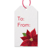 Label met kerstcadeaus voor Poinsettia