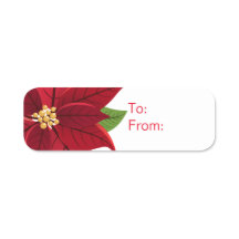 Label met kerstcadeaus voor Poinsettia