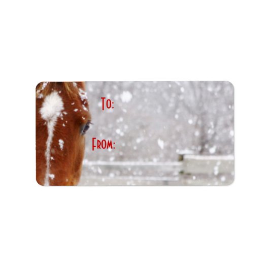 Label met kerstcadeaus voor winterpaarden (Voorkant)