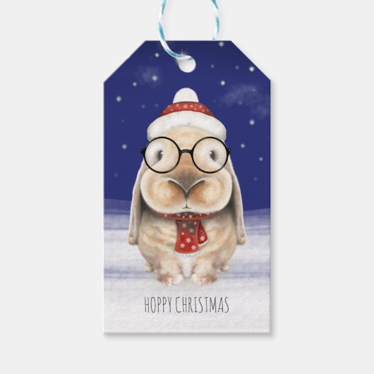 Label met kerstcadeautjes - Cute Bunny op een Ster Cadeaulabel (Voorkant)