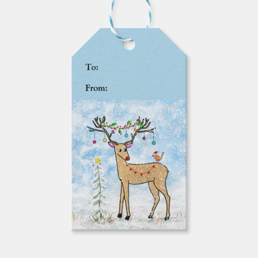 Label met kerstcadeautjes voor vogels cadeaulabel (Voorkant)