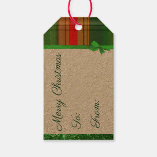 Label met kerstgroen en rood geplakt cadeau cadeaulabel