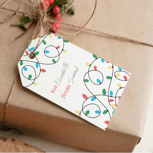 Label met kerstlampjes cadeaulabel