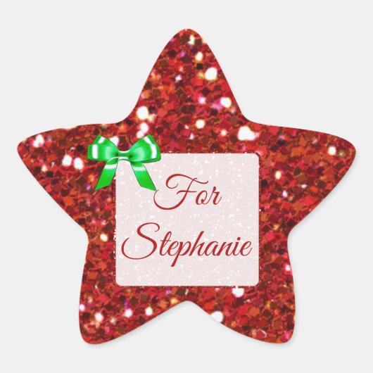 Label met Star Shaped Red Glitter-kerstcadeau (Voorkant)