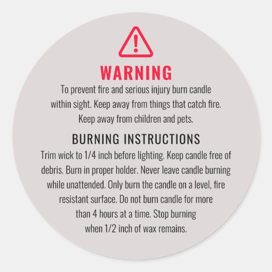 Label met waarschuwingen en brandinstructies voor  (Voorkant)