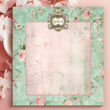 Label Mint en Roze Bloemen Doelen Notitieblok