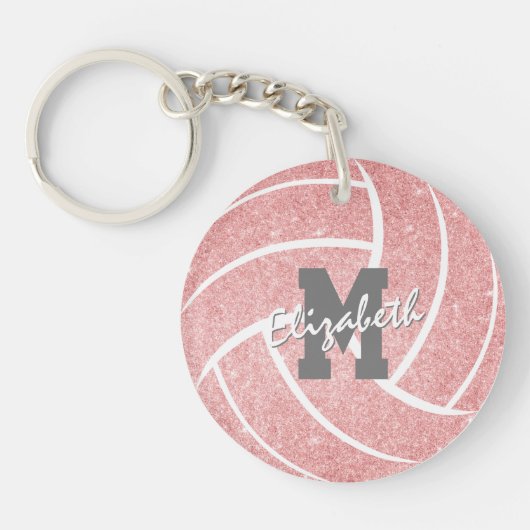 label pink volleybaltas voor meisjes met monogram sleutelhanger (Voorkant)