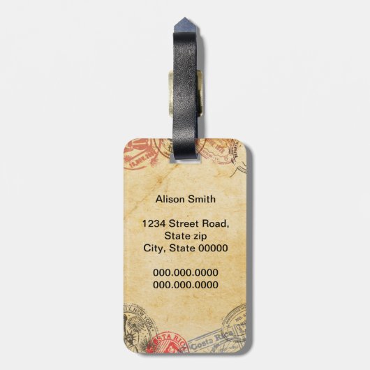 Label reisstempels bagagelabel (Achterkant verticaal)