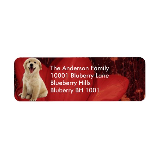 Label Retouradres Goudkleurige Retriever & Bloemen (Voorkant)