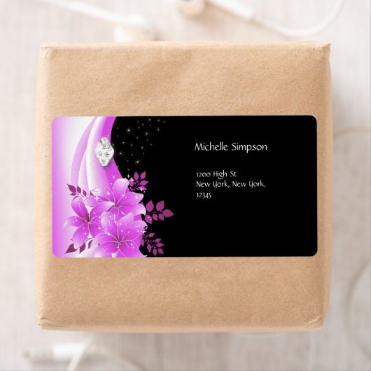 Label Roze Zwart Bloemen Diamant Jewel Adres (Insitu)
