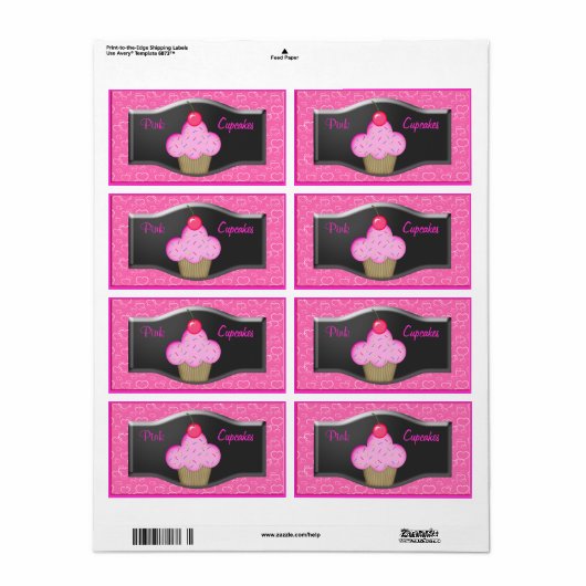 Label Schattige Roze Cupcakes Labels (Full Sheet)