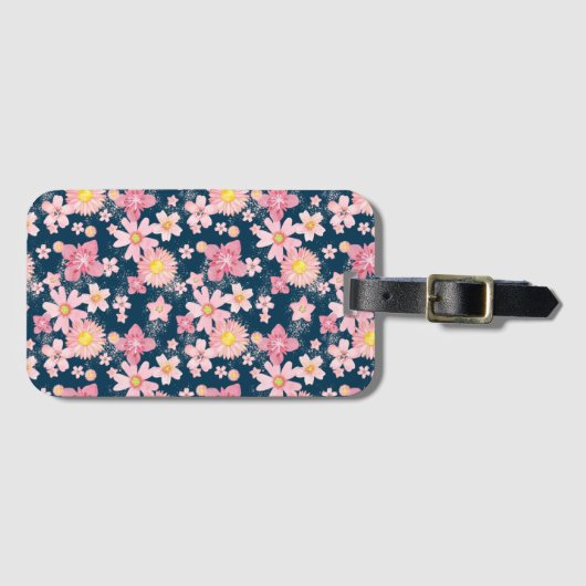 Label van de Floral Wind Navy Blue Travel Bagagelabel (Voorkant (horizontaal))