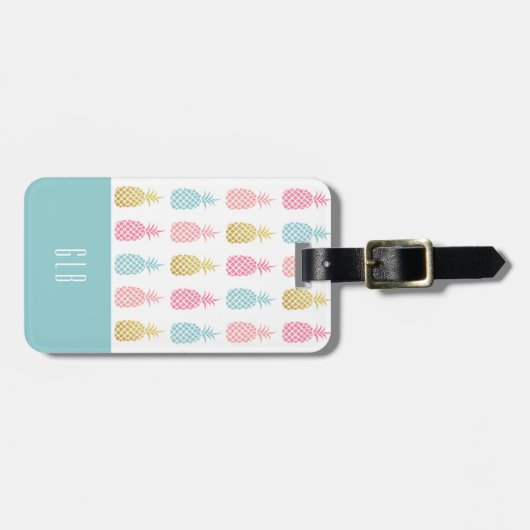 Label van het moderne goudtropische ananasepmonogr bagagelabel (Voorkant horizontaal)