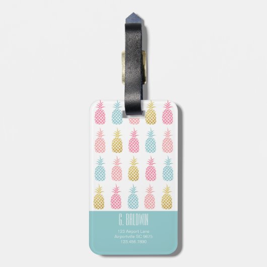 Label van het moderne goudtropische ananasepmonogr bagagelabel (Achterkant verticaal)