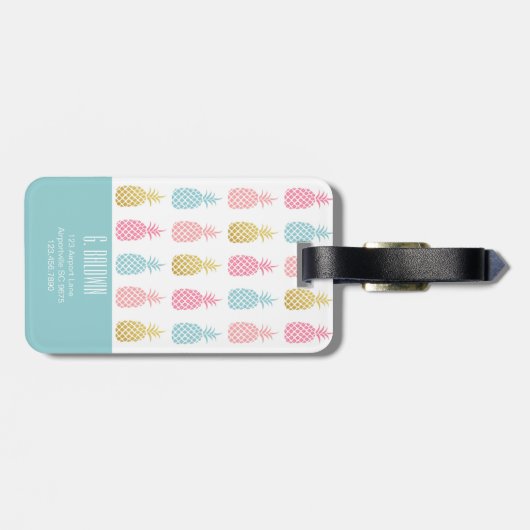 Label van het moderne goudtropische ananasepmonogr bagagelabel (Achterkant horizontaal)